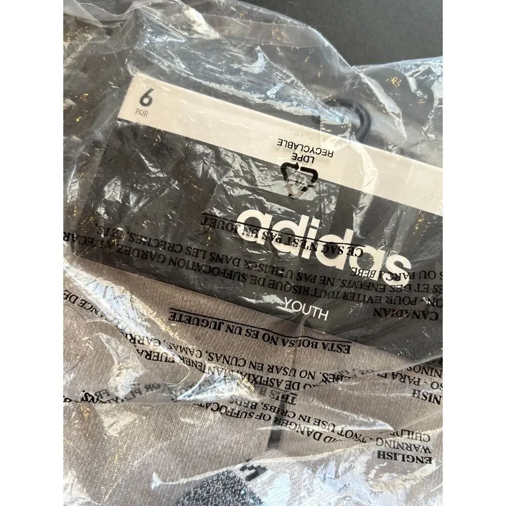 Adidas Youth Medium 6 pairs Assorted Socks New with tag Gray